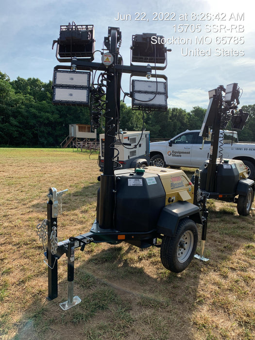 2022 Allmand NLV3GR (4) LED Light Fixture 350W, 23' Vertical Mast, 3kW Prime, Towable, Deep Sea L401, Leveling Jacks, Yanmar T4F 5.8hp