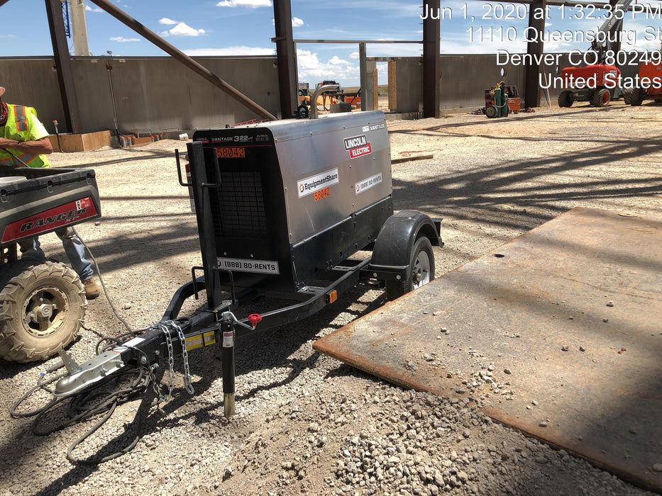 2019 Lincoln Electric Vantage 322 Welder Ready-Pak 3, Two wheel trailer, Fender and Light kit, Cable Rack