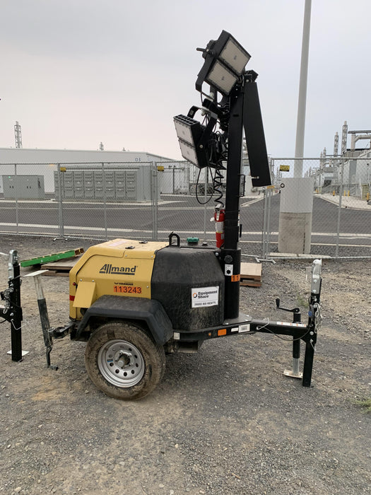 2020 Allmand NLV3GR (4) LED Light Fixture 350W, 23' Vertical Mast, 3kW Prime, Towable, Deep Sea L401, Leveling Jacks, Yanmar T4F 5.8hp