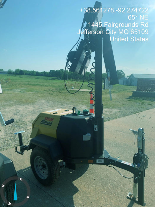 2022 Allmand NLV3GR (4) LED Light Fixture 350W, 23' Vertical Mast, 3kW Prime, Towable, Deep Sea L401, Leveling Jacks, Yanmar T4F 5.8hp