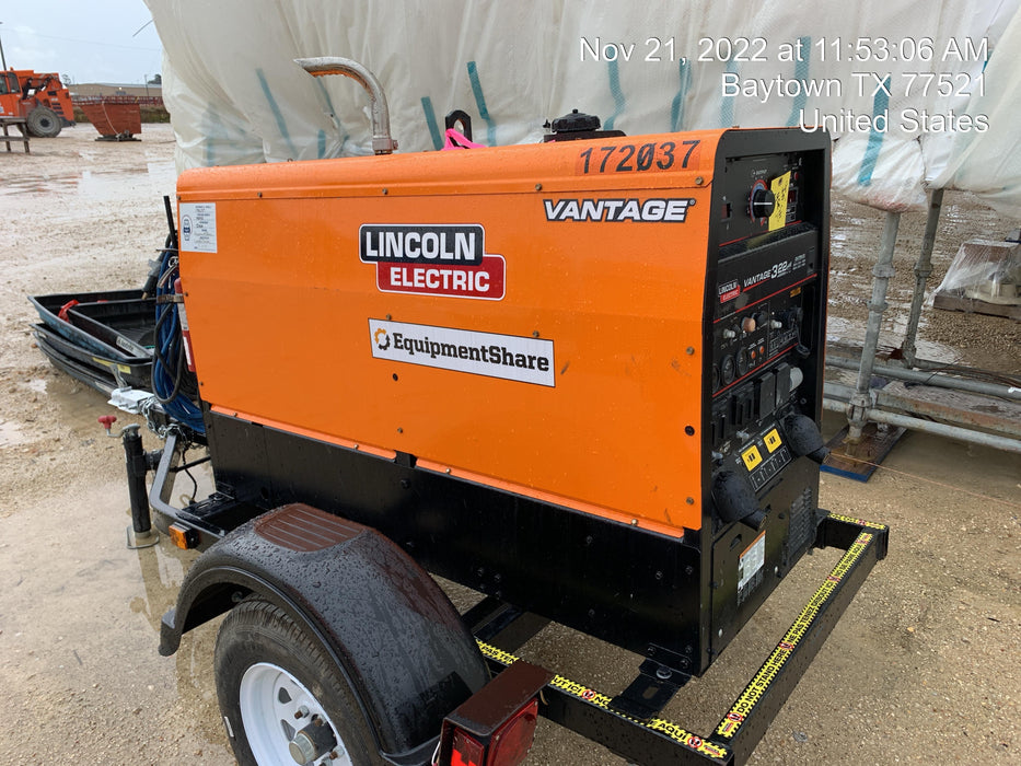2021 Lincoln Electric Vantage 322 Vantage 322 Ready Pak 3 w/ Decals, ORANGE (includes trailer, cable rack, fender light kit) NO Telematics