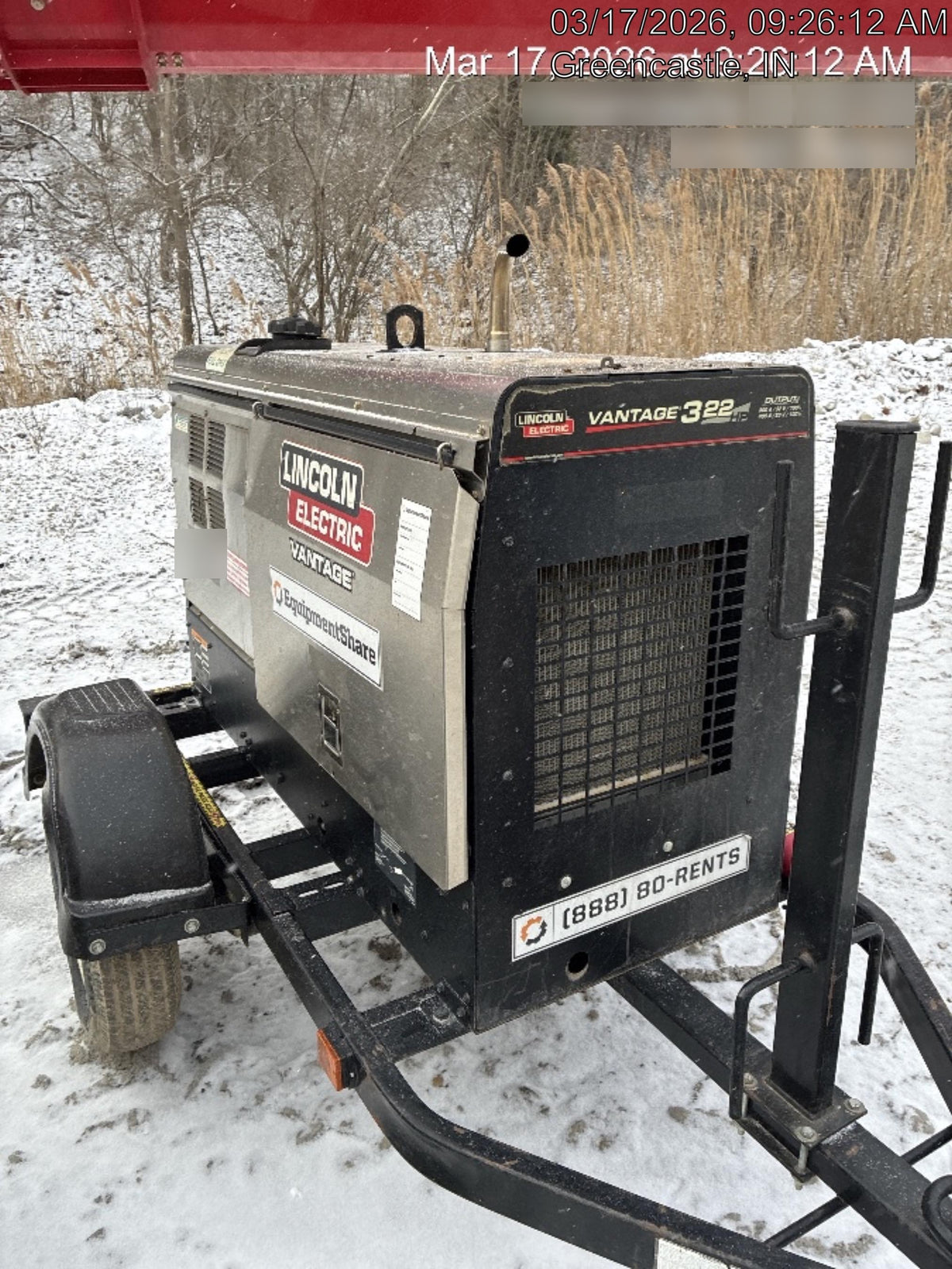 2019 Lincoln Electric Vantage 322 Ready-Pak 3, Two Wheel Trailer, Fender and Light Kit, Cable Rack