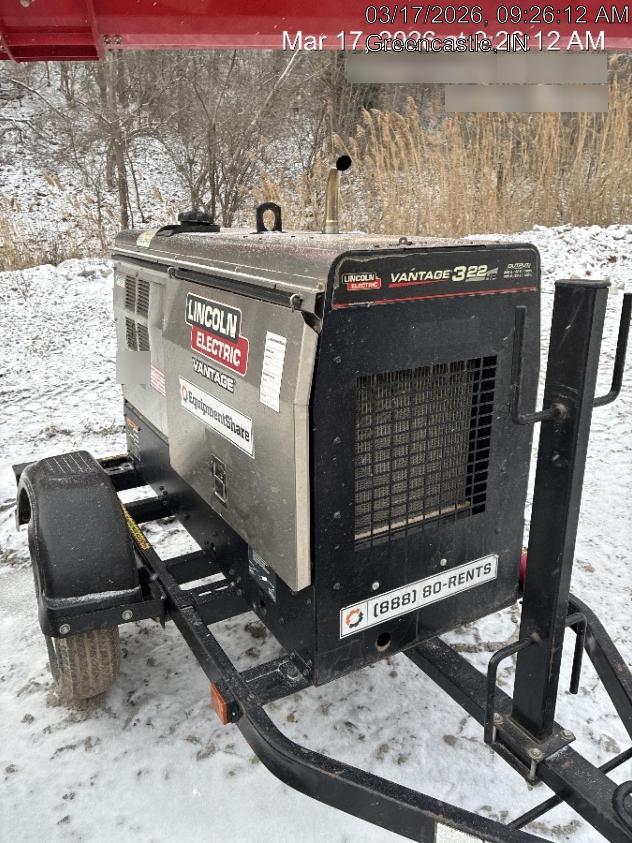 2019 Lincoln Electric Vantage 322 Ready-Pak 3, Two Wheel Trailer, Fender and Light Kit, Cable Rack