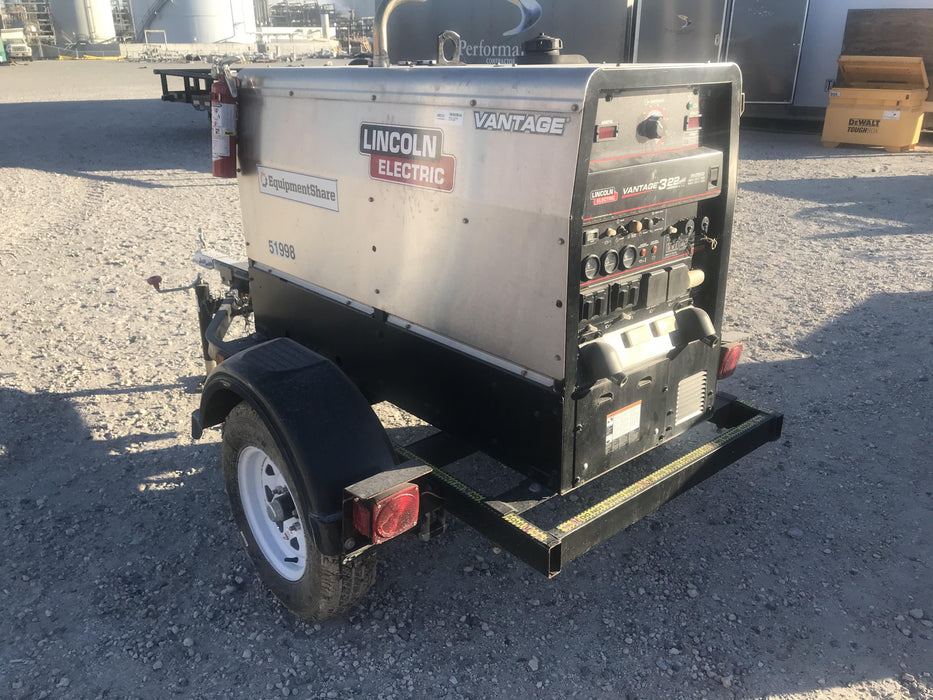 2019 Lincoln Electric Vantage 322 Welder Ready-Pak 3, Two wheel trailer, Fender and Light kit, Cable Rack