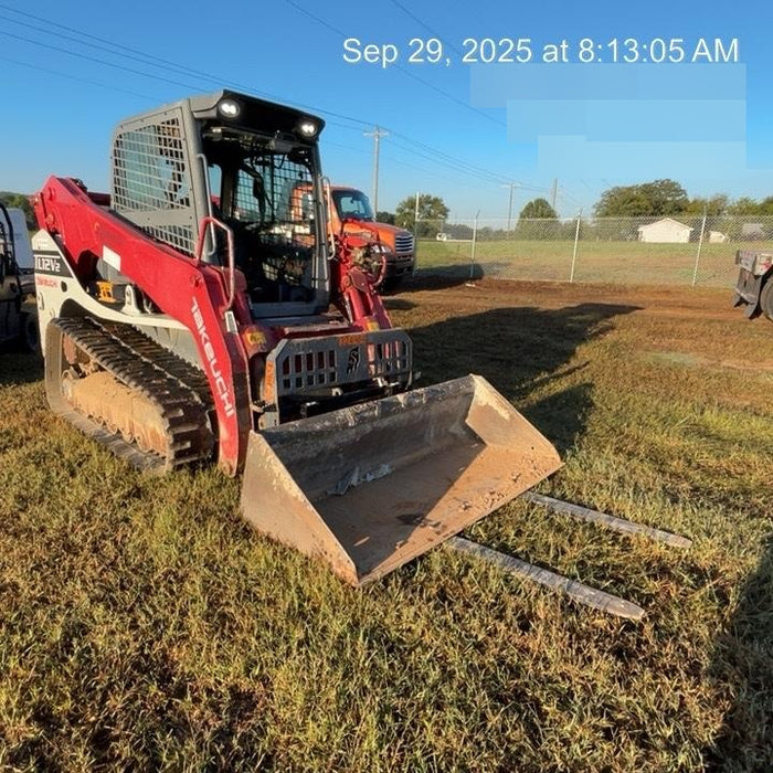 2019 Takeuchi TL12V2C Cab/Heat/Air w/Auxiliary Hydraulics, 2 Speed, Hydraulic QC 80" Tooth Bucket, 48" Pallet Forks