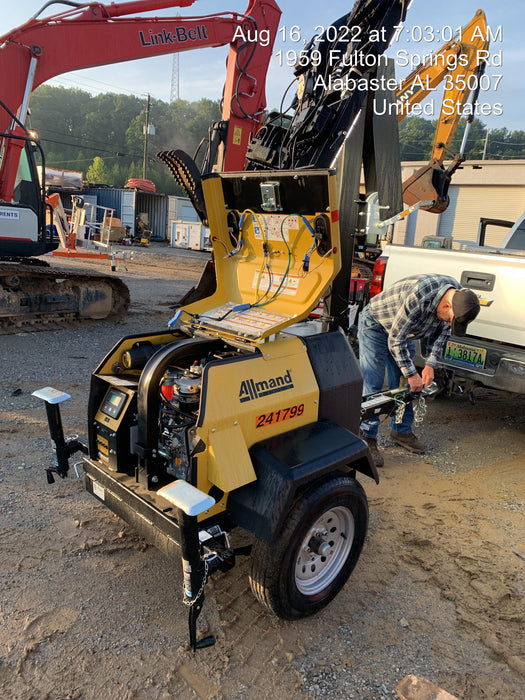 2022 Allmand NLV3GR (4) LED Light Fixture 350W, 23' Vertical Mast, 3kW Prime, Towable, Deep Sea L401, Leveling Jacks, Yanmar T4F 5.8hp