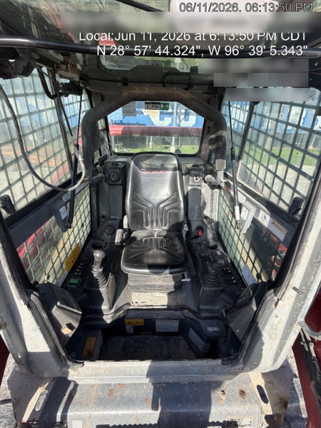 2019 Takeuchi TL10V2-CR Cab/Heat/AC, Rubber Tracks, Backup Alarm, Front & rear working Lights, Auxiliary Hydraulics, 2 Speed Travel, Engine Monitoring System, Hydraulic universal quick hitch w/76" HD smooth dirt bucket with bolt-on edge, 20.3 cubic feet capacity, 48" Pallet forks and frame