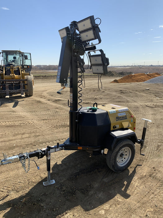 2022 Allmand NLV3GR (4) LED Light Fixture 350W, 23' Vertical Mast, 3kW Prime, Towable, Deep Sea L401, Leveling Jacks, Yanmar T4F 5.8hp