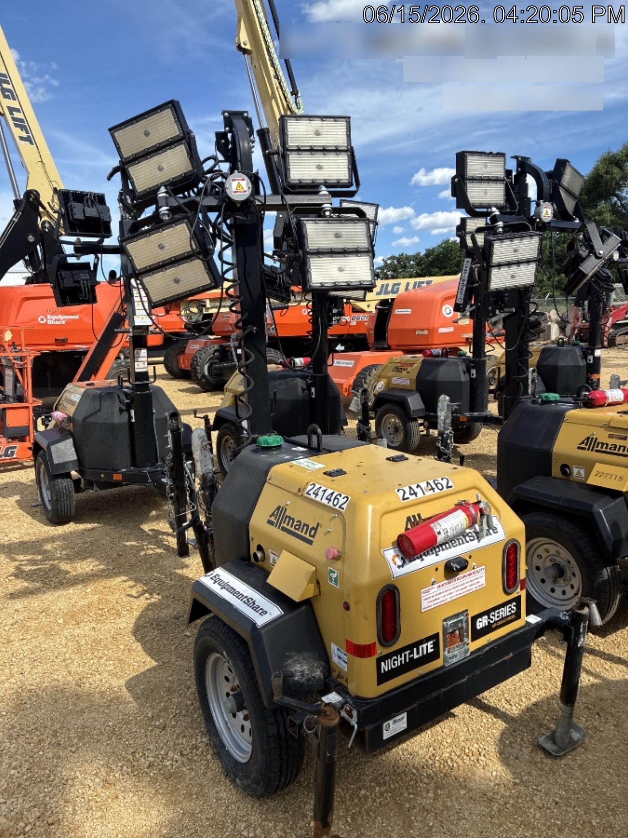 2022 Allmand NLV3GR (4) LED Light Fixture 350W, 23' Vertical Mast, 3kW Prime, Towable, Deep Sea L401, Leveling Jacks, Yanmar T4F 5.8hp
