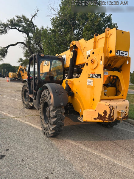 2019 JCB 512-56 Canopy, 74 HP, Solid Tires, STD Worklight, Beacon, Aux Hydraulics, Lifting Eye, Back up Alarm 66" Carriage, 60" Forks