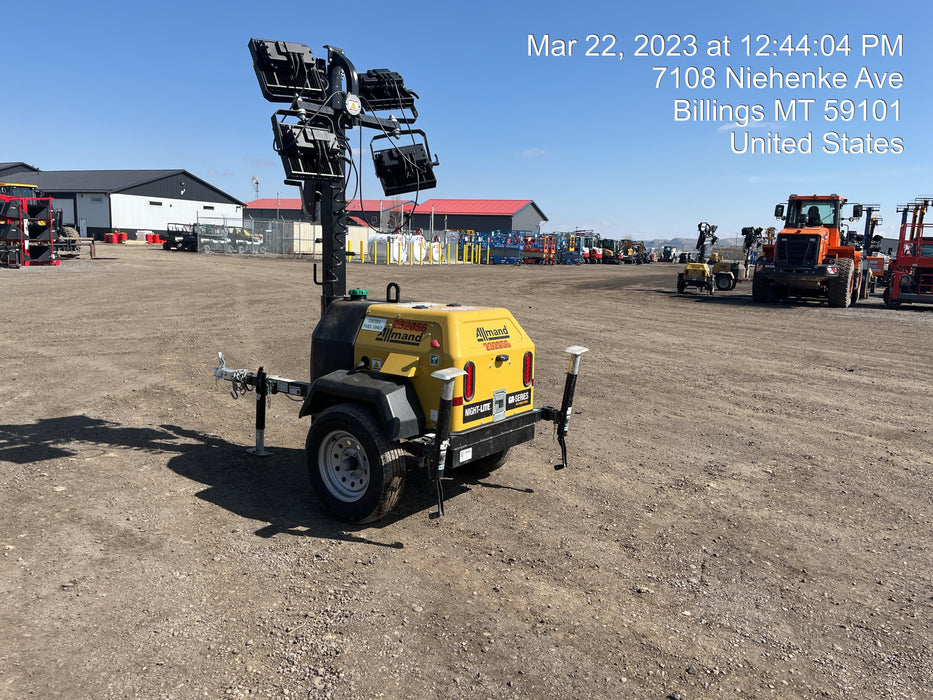 2022 Allmand NLV3GR (4) LED Light Fixture 350W, 23' Vertical Mast, 3kW Prime, Towable, Deep Sea L401, Leveling Jacks, Yanmar T4F 5.8hp