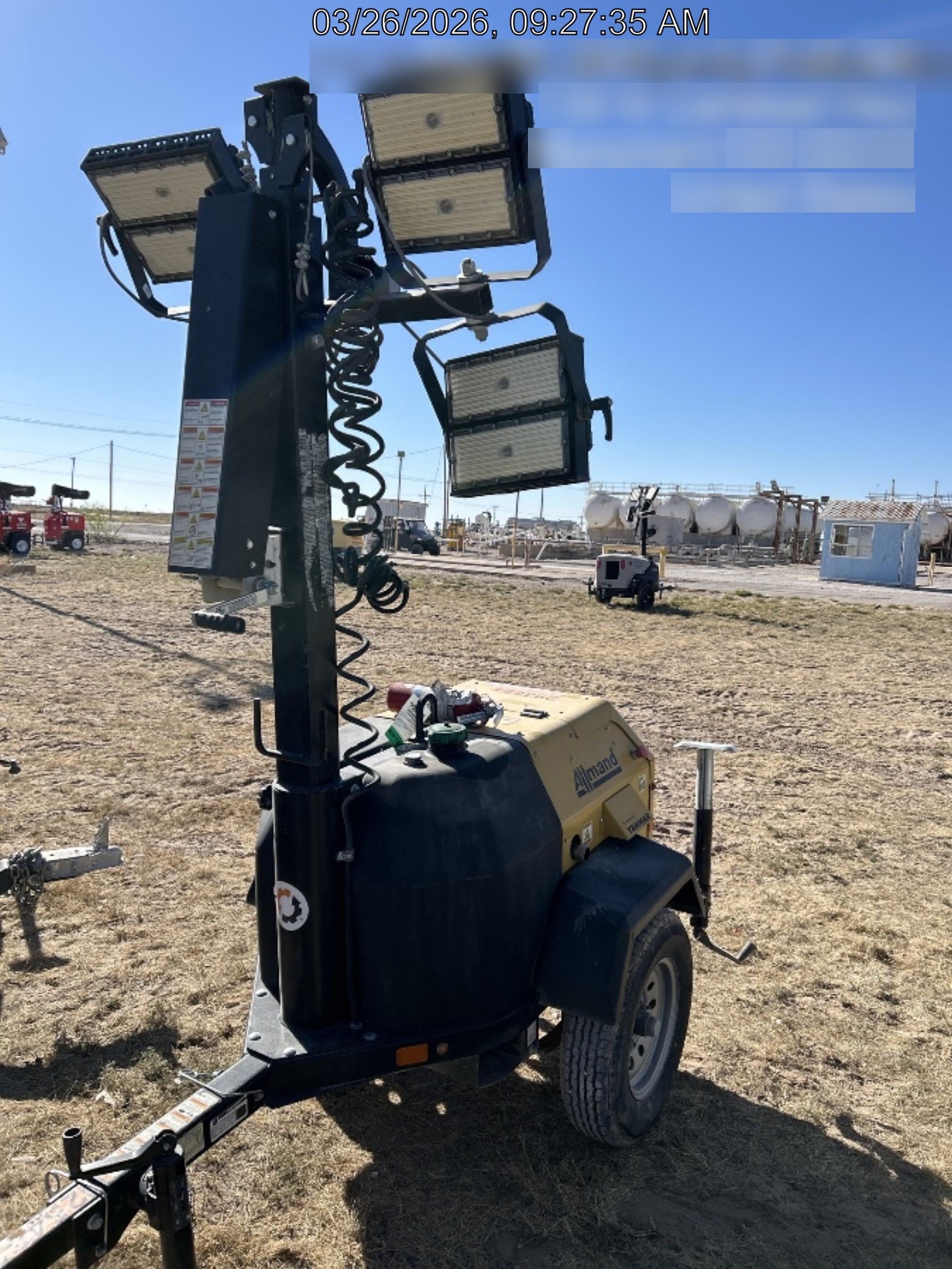 2022 Allmand NLV3GR (4) LED Light Fixture 350W, 23' Vertical Mast, 3kW Prime, Towable, ES Decals, T3