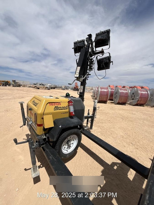 2021 Allmand NLV3GR (4) LED Light Fixture 350W, 23' Vertical Mast, 3kW Prime, Towable, Deep Sea L401, Leveling Jacks, Yanmar T4F 5.8hp