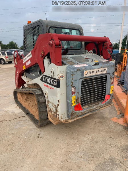 2019 Takeuchi TL10V2-CR Cab/Heat/AC, Rubber Tracks, Backup Alarm, Front & rear working Lights, Auxiliary Hydraulics, 2 Speed Travel, Engine Monitoring System, Hydraulic universal quick hitch w/76" HD smooth dirt bucket with bolt-on edge, 20.3 cubic feet capacity, 48" Pallet forks and frame