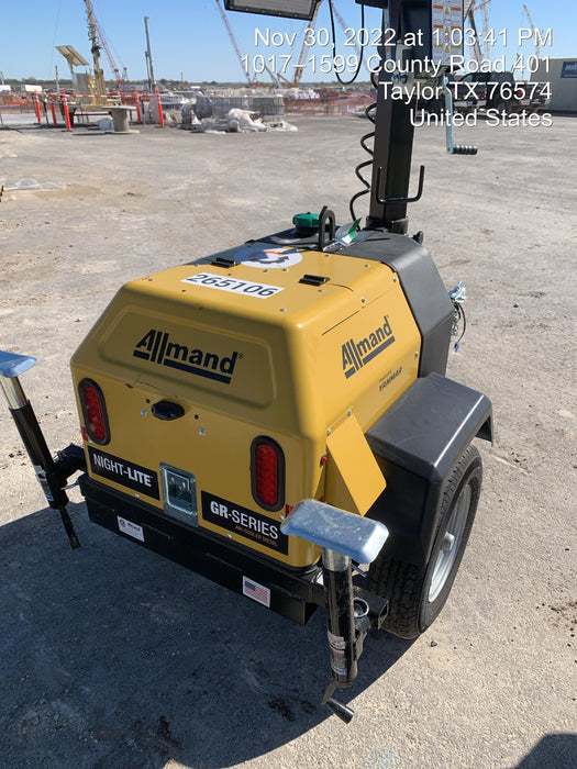2022 Allmand NLV3GR (4) LED Light Fixture 350W, 23' Vertical Mast, 3kW Prime, Towable, ES Decals, T3