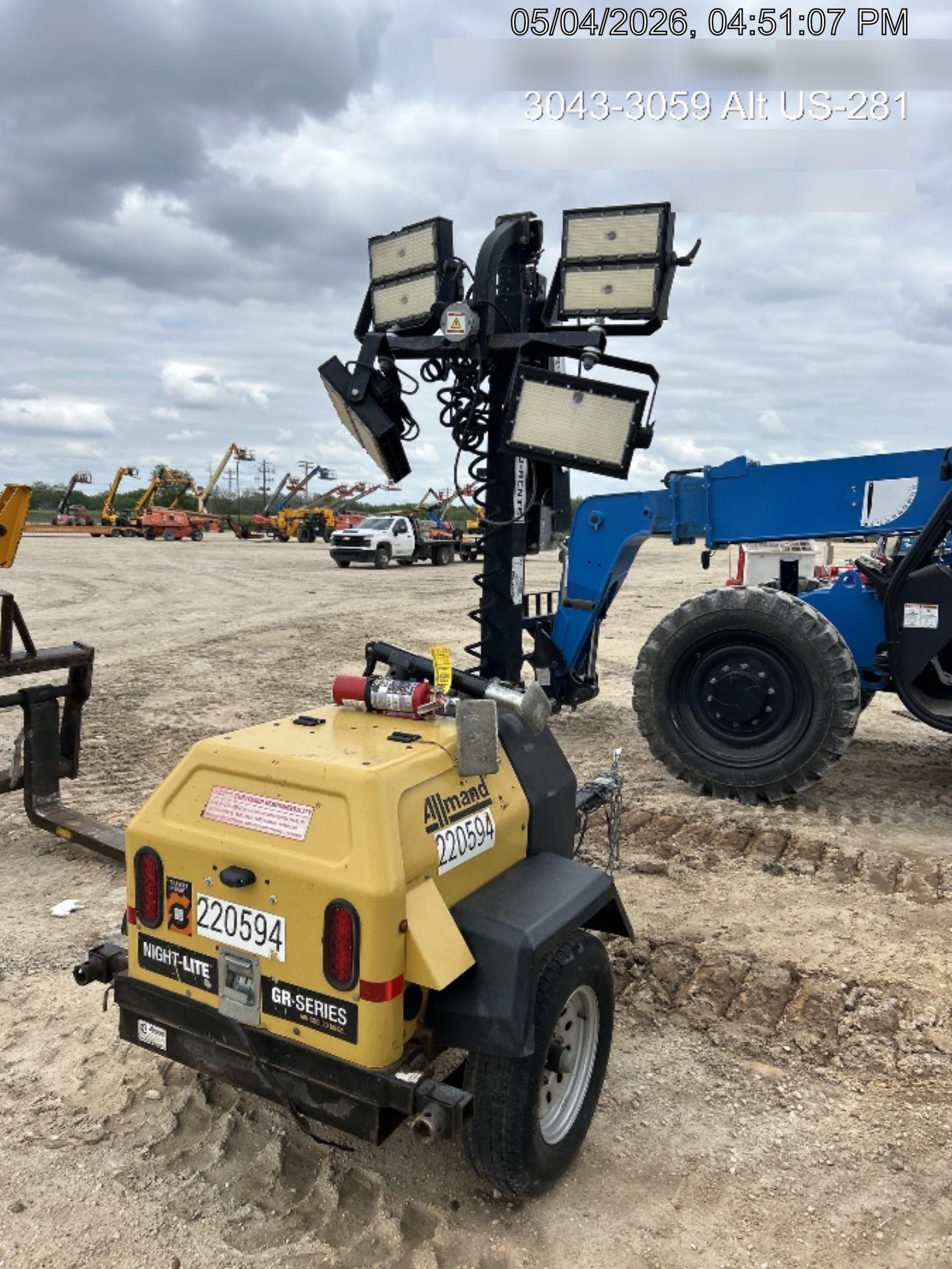 2022 Allmand NLV3GR (4) LED Light Fixture 350W, 23' Vertical Mast, 3kW Prime, Towable, Deep Sea L401, Leveling Jacks, Yanmar T4F 5.8hp