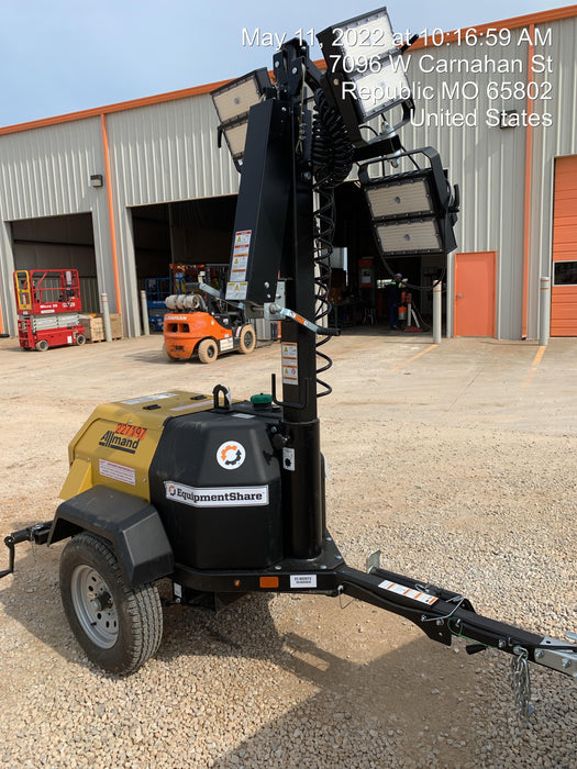 2022 Allmand NLV3GR (4) LED Light Fixture 350W, 23' Vertical Mast, 3kW Prime, Towable, Deep Sea L401, Leveling Jacks, Yanmar T4F 5.8hp