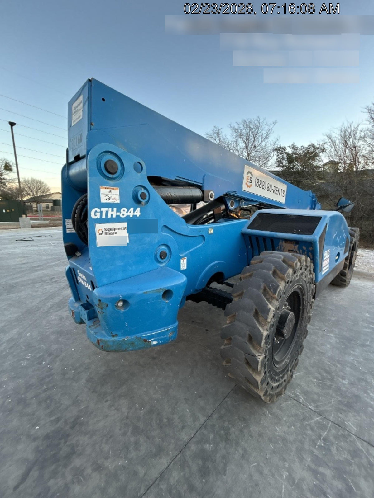 2019 Genie GTH-844 Canopy, Solid RT Tires, LED Work Lights, Beacon 60" QA Carriage, 48" Forks