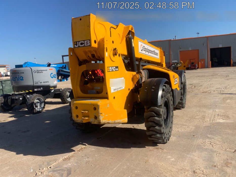 2019 JCB 510-56 Open ROPS, 74 HP, Solid Tires, Worklights, Beacon, Aux Hydraulics, Lifting Eye 60" Carriage/60" Forks