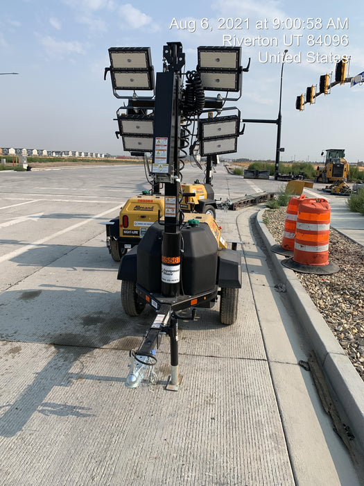 2021 Allmand NLV3GR (4) LED Light Fixture 350W, 23' Vertical Mast, 3kW Prime, Towable, Deep Sea L401, Leveling Jacks, Yanmar T4F 5.8hp