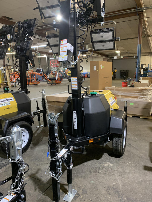 Allmand NLV3GR (4) LED Light Fixture 350W, 23' Vertical Mast, 3kW Prime, Towable, Deep Sea L401, Leveling Jacks, Yanmar T4F 5.8hp