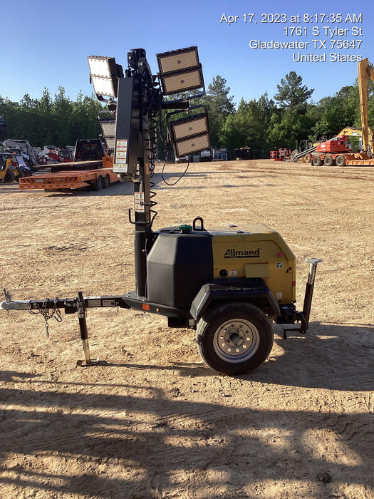 2022 Allmand NLV3GR (4) LED Light Fixture 350W, 23' Vertical Mast, 3kW Prime, Towable, Deep Sea L401, Leveling Jacks, Yanmar T4F 5.8hp