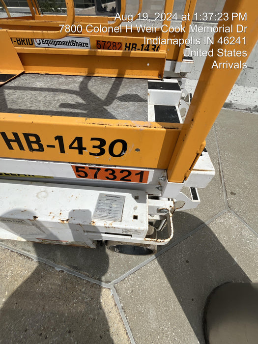 Custom Equipment HB-1430 <ul>
 <li>Hy-Brid Scissor Lift</li>
  <li>Platform capacity up to 670 lbs.</li>
  <li>Working height up to 20 ft</li>
  <li>Weighs under 1,700 lbs.</li>
  <li>Non-marking wheels </li>
</ul>