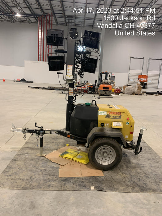 2022 Allmand NLV3GR (4) LED Light Fixture 350W, 23' Vertical Mast, 3kW Prime, Towable, Deep Sea L401, Leveling Jacks, Yanmar T4F 5.8hp