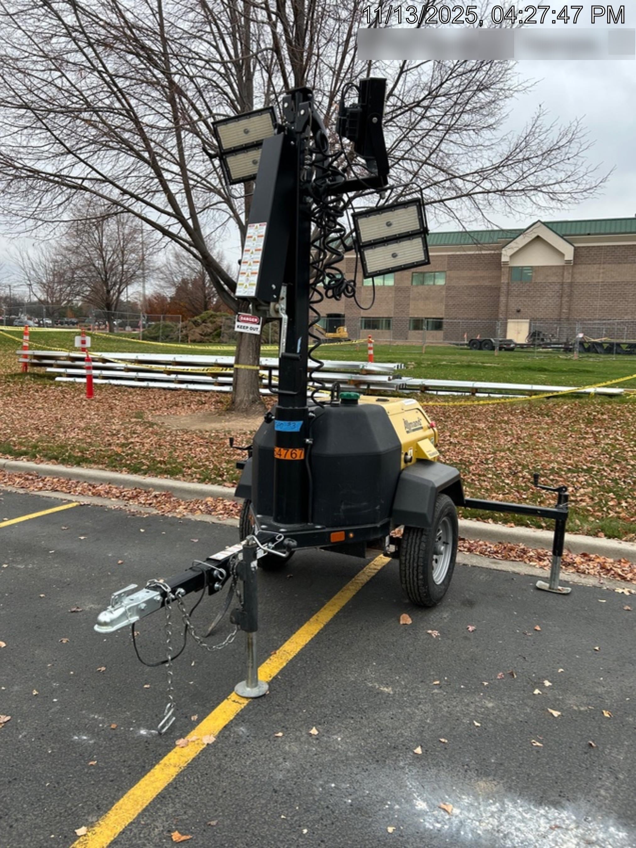 2022 Allmand NLV3GR (4) LED Light Fixture 350W, 23' Vertical Mast, 3kW Prime, Towable, ES Decals, T3