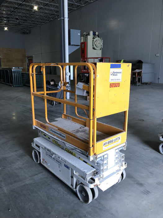 Custom Equipment HB-1430 <ul>
 <li>Hy-Brid Scissor Lift</li>
  <li>Platform capacity up to 670 lbs.</li>
  <li>Working height up to 20 ft</li>
  <li>Weighs under 1,700 lbs.</li>
  <li>Non-marking wheels </li>
</ul>