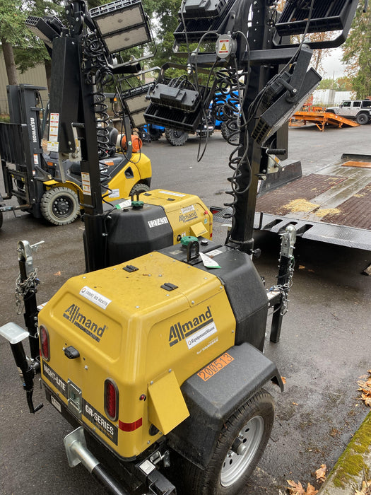 2022 Allmand NLV3GR (4) LED Light Fixture 350W, 23' Vertical Mast, 3kW Prime, Towable, Deep Sea L401, Leveling Jacks, Yanmar T4F 5.8hp