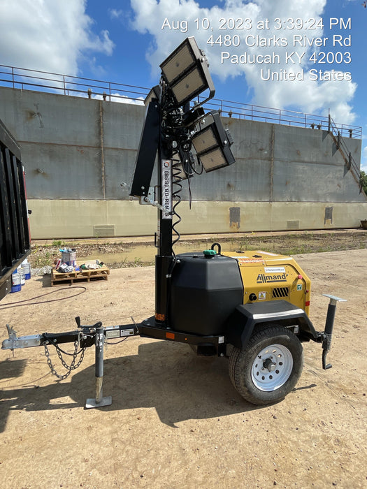 2021 Allmand NLV3GR (4) LED Light Fixture 350W, 23' Vertical Mast, 3kW Prime, Towable, Deep Sea L401, Leveling Jacks, Yanmar T4F 5.8hp