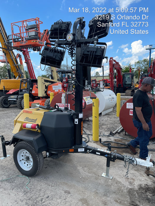 2021 Allmand NLV3GR (4) LED Light Fixture 350W, 23' Vertical Mast, 3kW Prime, Towable, Deep Sea L401, Leveling Jacks, Yanmar T4F 5.8hp