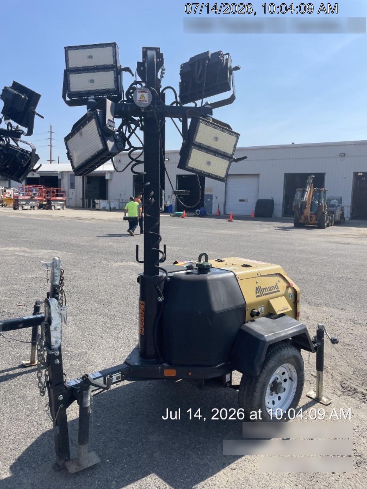Allmand NLV3GR (4) LED Light Fixture 350W, 23' Vertical Mast, 3kW Prime, Towable, Deep Sea L401, Leveling Jacks, Yanmar T4F 5.8hp