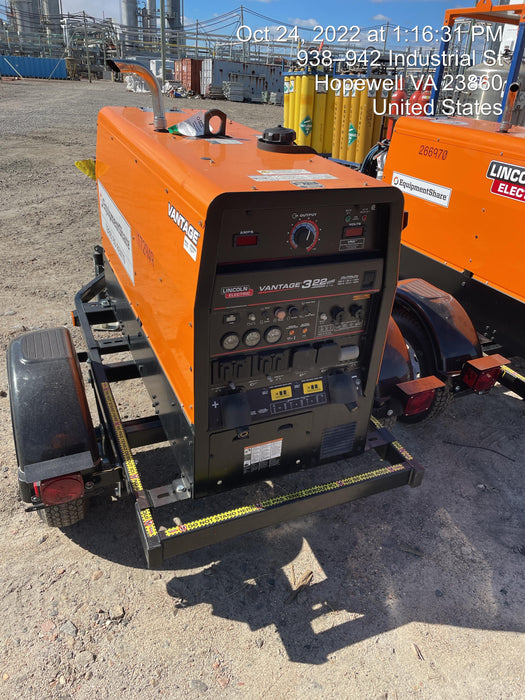 2021 Lincoln Electric Vantage 322 Vantage 322 Ready Pak 3 w/ Decals, ORANGE (includes trailer, cable rack, fender light kit) NO Telematics