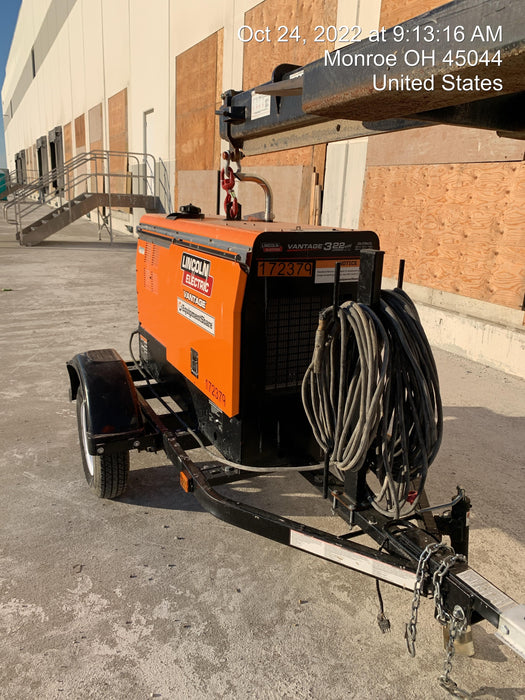 2021 Lincoln Electric Vantage 322 Vantage 322 Ready Pak 3 w/ Decals, ORANGE (includes trailer, cable rack, fender light kit) NO Telematics