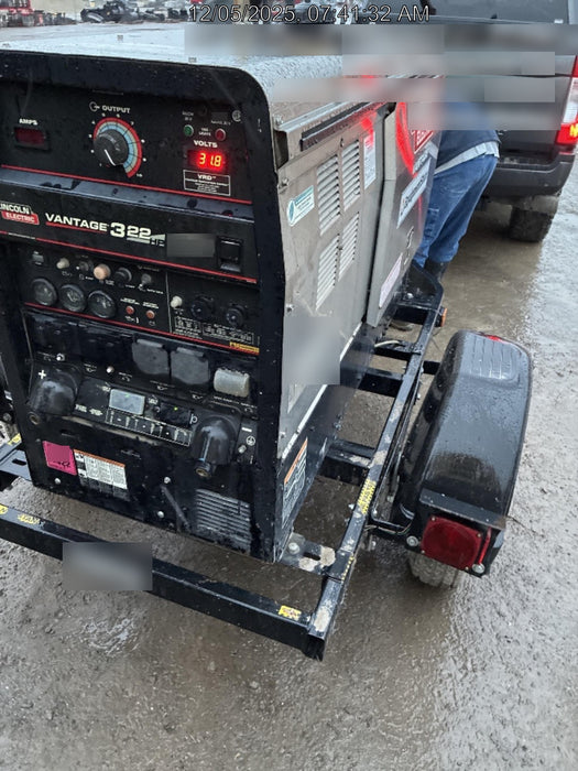 2019 Lincoln Electric Vantage 322 Welder Ready-Pak 3, Two wheel trailer, Fender and Light kit, Cable Rack
