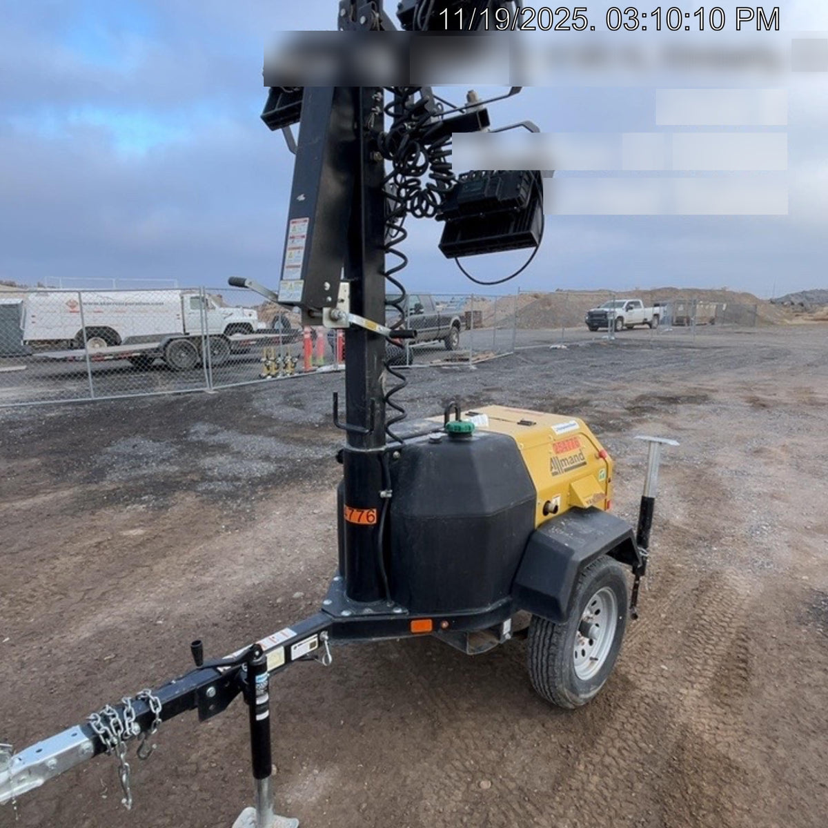 2022 Allmand NLV3GR (4) LED Light Fixture 350W, 23' Vertical Mast, 3kW Prime, Towable, ES Decals, T3