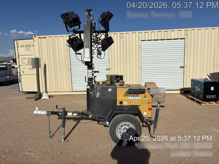 2022 Allmand NLV3GR (4) LED Light Fixture 350W, 23' Vertical Mast, 3kW Prime, Towable, Deep Sea L401, Leveling Jacks, Yanmar T4F 5.8hp