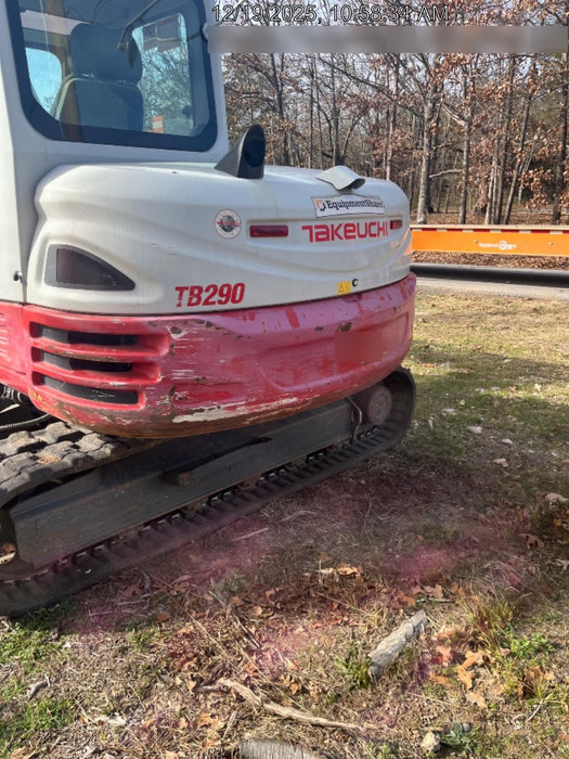 2019 Takeuchi TB290 Cab/Heat/AC Rubber tracks, Dozer blade, Travel alarm, Auxiliary hydraulics Manual QC, Hydraulic thumb, 18", 24", and 36" Buckets