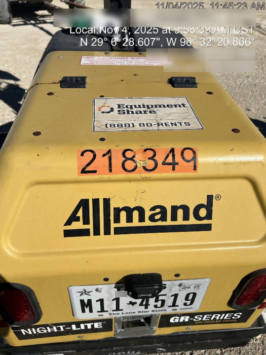 2022 Allmand NLV3GR (4) LED Light Fixture 350W, 23' Vertical Mast, 3kW Prime, Towable, Deep Sea L401, Leveling Jacks, Yanmar T4F 5.8hp