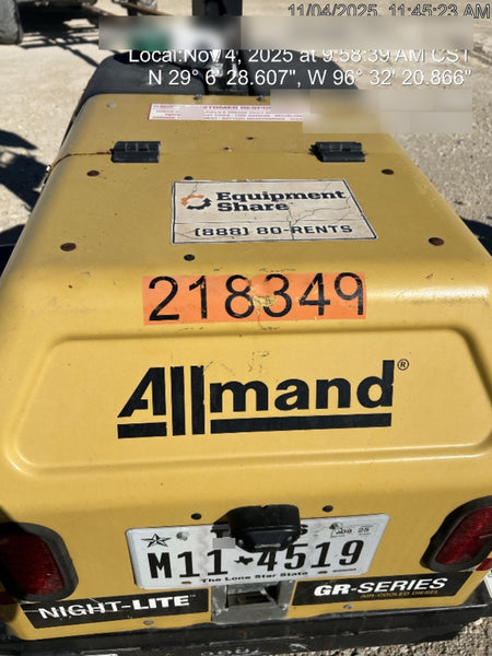 2022 Allmand NLV3GR (4) LED Light Fixture 350W, 23' Vertical Mast, 3kW Prime, Towable, Deep Sea L401, Leveling Jacks, Yanmar T4F 5.8hp