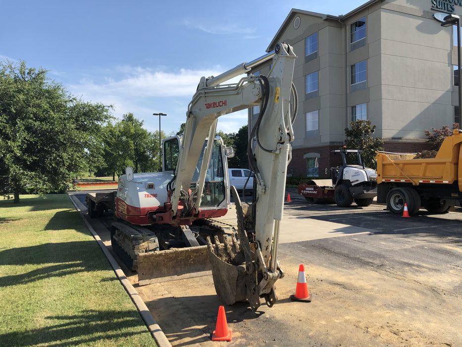 2019 Takeuchi TB290 Cab, AC, Rubber Tracks, Dozer Blade, Travel Alarm, Control Pattern Change Valve, Auxiliary Hydraulics w/18" Quick Coupler Bucket with teeth, 6.2 cu. ft. capacity/24" Quick Coupler Bucket with teeth, 8.6 cu. ft. capacity/36" Quick Coupler Bucket with teeth, 13.4 cu. ft. capacity, Quick Coupler, Hydraulic Thumb Installed