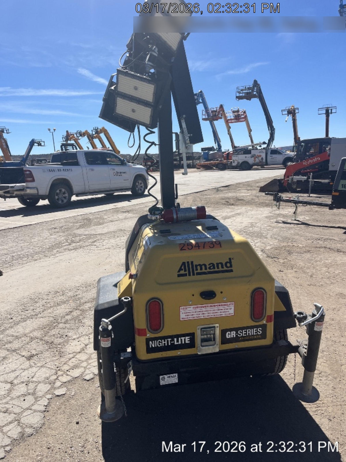 2022 Allmand NLV3GR (4) LED Light Fixture 350W, 23' Vertical Mast, 3kW Prime, Towable, ES Decals, T3