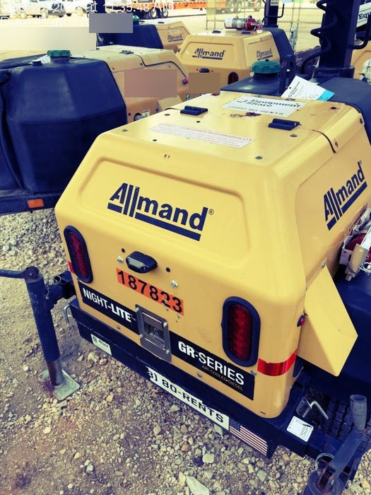 Allmand NLV3GR (4) LED Light Fixture 350W, 23' Vertical Mast, 3kW Prime, Towable, Deep Sea L401, Leveling Jacks, Yanmar T4F 5.8hp