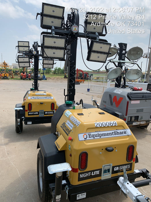 2022 Allmand NLV3GR (4) LED Light Fixture 350W, 23' Vertical Mast, 3kW Prime, Towable, Deep Sea L401, Leveling Jacks, Yanmar T4F 5.8hp