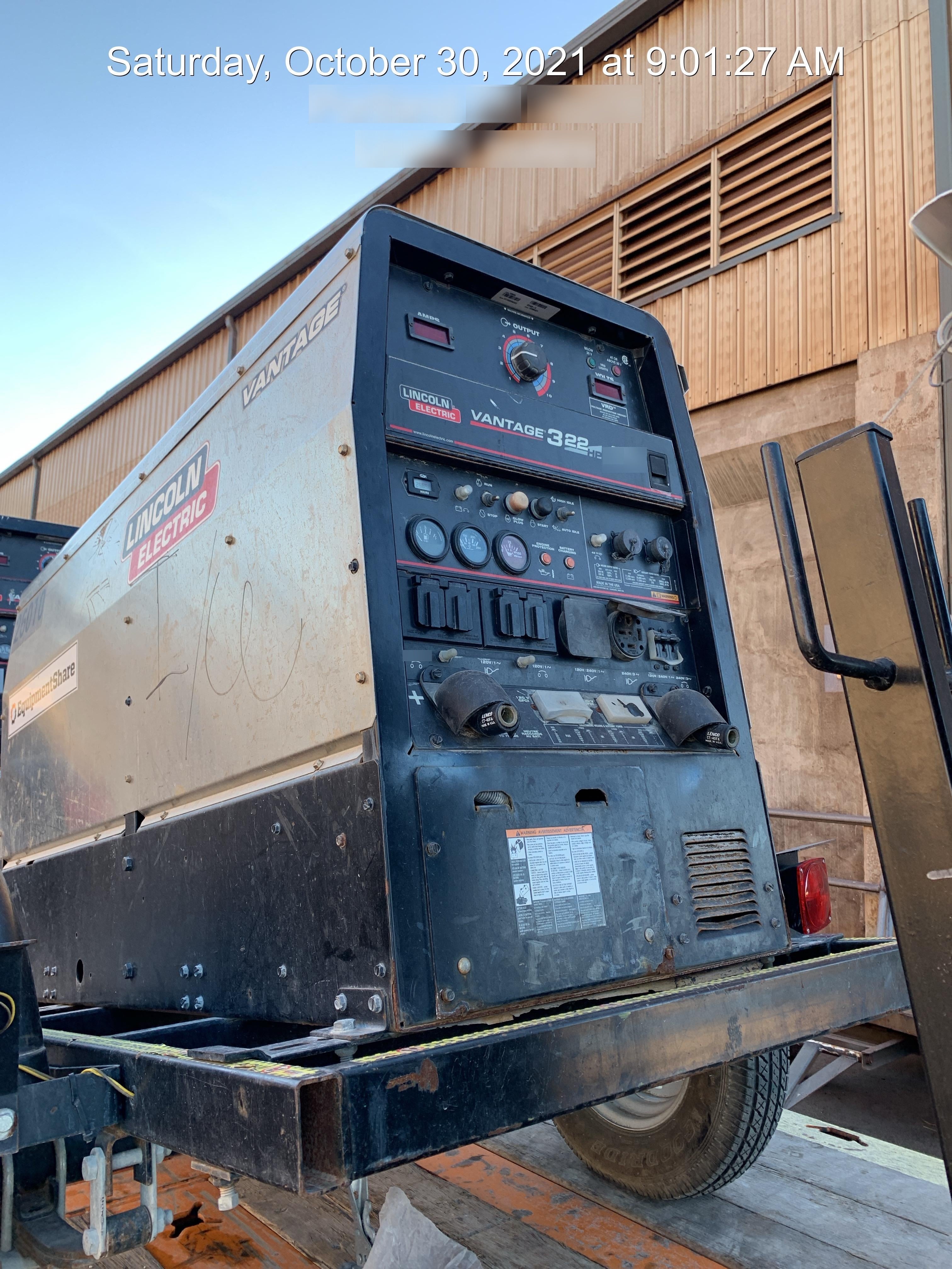 2019 Lincoln Electric Vantage 322 Lincoln Vantage 322 Welder w/Trailer, Light Kit, Cable Rack