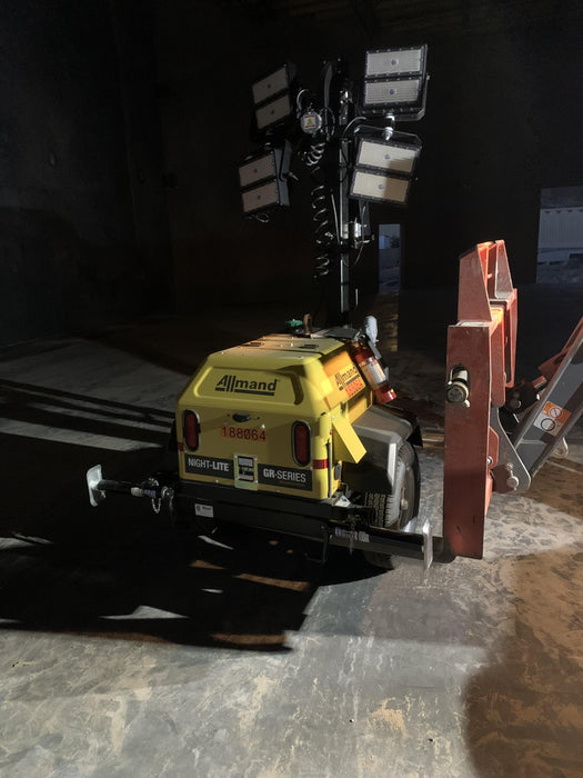 Allmand NLV3GR (4) LED Light Fixture 350W, 23' Vertical Mast, 3kW Prime, Towable, Deep Sea L401, Leveling Jacks, Yanmar T4F 5.8hp