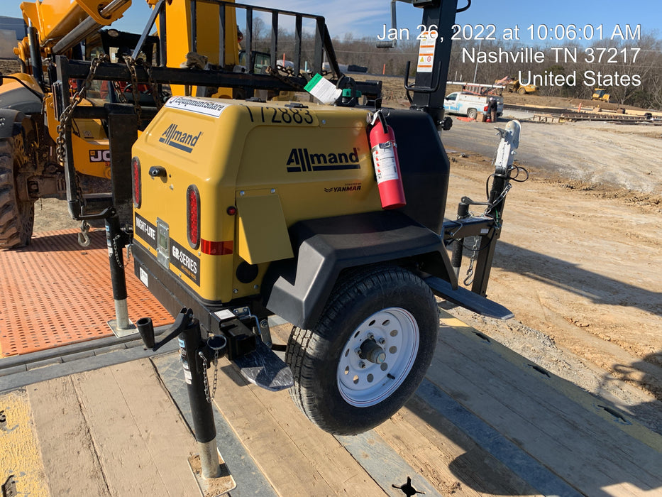 2021 Allmand NLV3GR (4) LED Light Fixture 350W, 23' Vertical Mast, 3kW Prime, Towable, Deep Sea L401, Leveling Jacks, Yanmar T4F 5.8hp