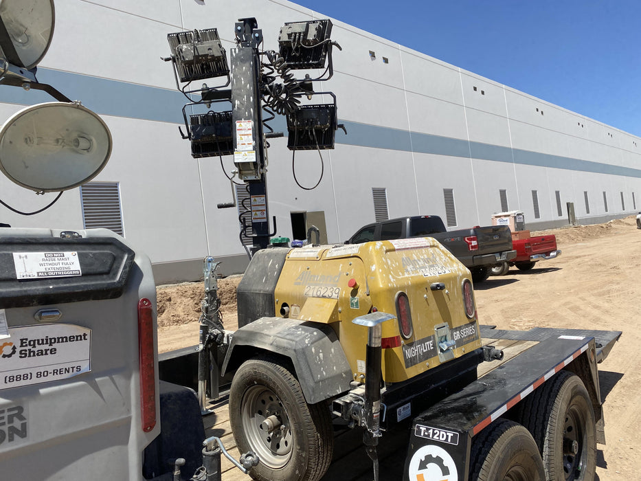 2022 Allmand NLV3GR (4) LED Light Fixture 350W, 23' Vertical Mast, 3kW Prime, Towable, Deep Sea L401, Leveling Jacks, Yanmar T4F 5.8hp